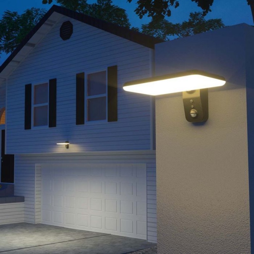 LED Solarna stenska svetilka s senzorjem LED/15W/3,2V 4000K/6000K IP65 6000 mAh črna
