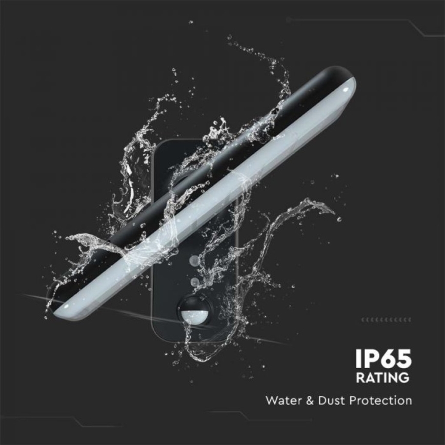 LED Solarna stenska svetilka s senzorjem LED/15W/3,2V 4000K/6000K IP65 6000 mAh črna