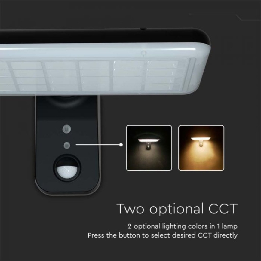 LED Solarna stenska svetilka s senzorjem LED/15W/3,2V 4000K/6000K IP65 6000 mAh črna