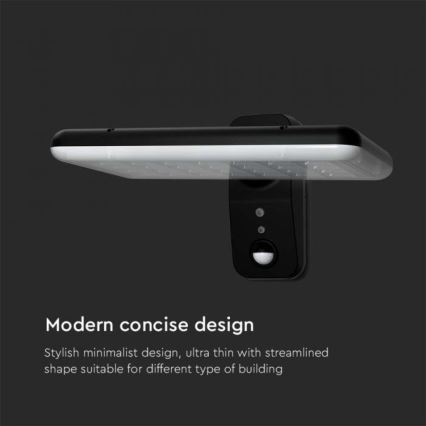 LED Solarna stenska svetilka s senzorjem LED/15W/3,2V 4000K/6000K IP65 6000 mAh črna