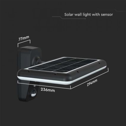 LED Solarna stenska svetilka s senzorjem LED/15W/3,2V 4000K/6000K IP65 6000 mAh črna
