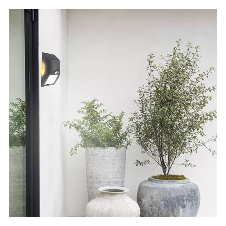 Solarno LED stensko svetilo s senzorjem LED/3W/3,7V 3000/4000K 1200 mAh IP54 antracitno