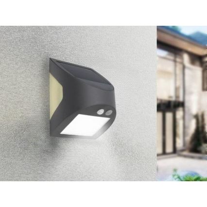 Solarno LED stensko svetilo s senzorjem LED/3W/3,7V 3000/4000K 1200 mAh IP54 antracitno