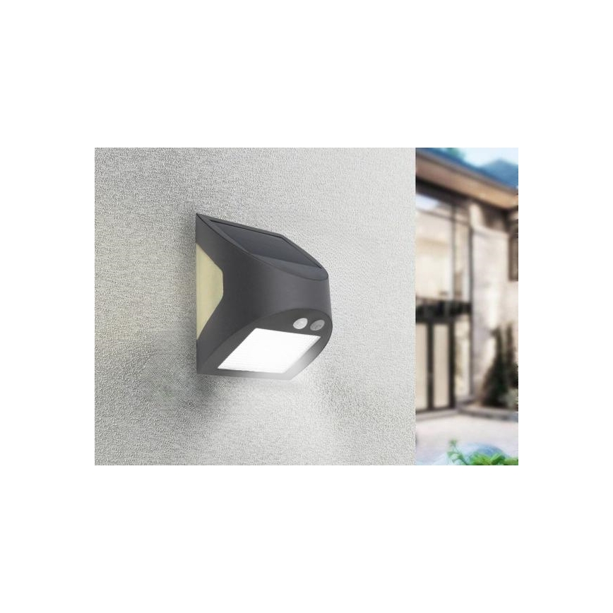 Solarno LED stensko svetilo s senzorjem LED/3W/3,7V 3000/4000K 1200 mAh IP54 antracitno