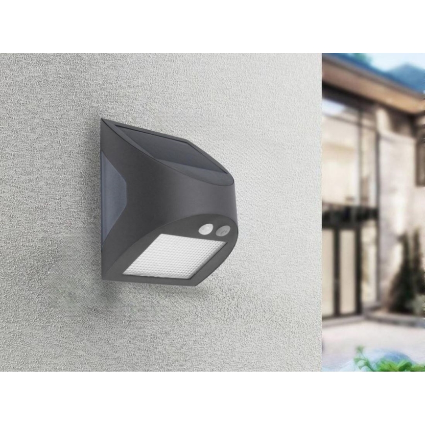 Solarno LED stensko svetilo s senzorjem LED/3W/3,7V 3000/4000K 1200 mAh IP54 antracitno