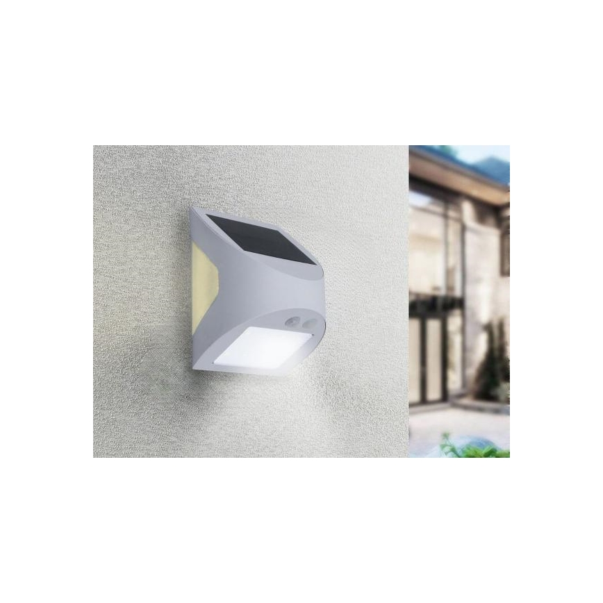 LED solarna stenska svetilka s senzorjem LED/3W/3,7V 3000/4000K 1200 mAh IP54 bela