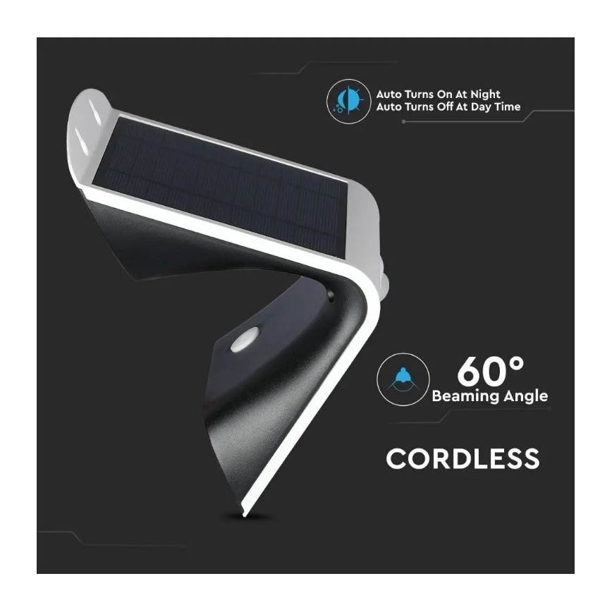 LED Solarna stenska svetilka s senzorjem LED/3W/3,7V 3000/4000K IP65 bela
