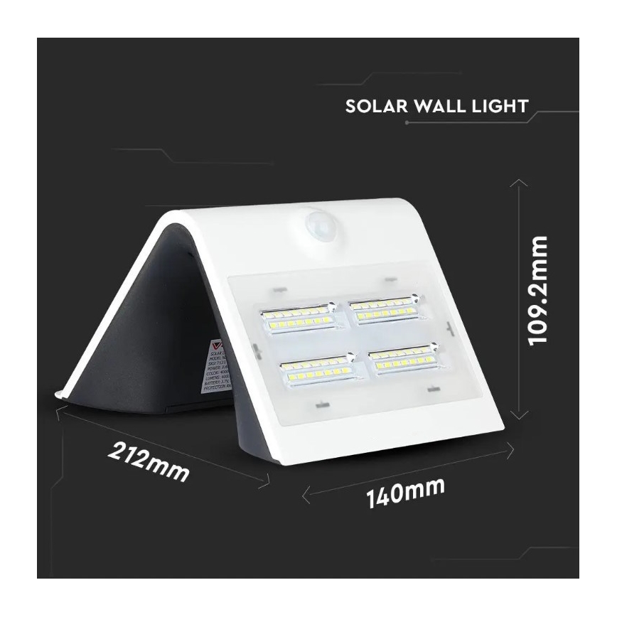 LED Solarna stenska svetilka s senzorjem LED/3W/3,7V 3000/4000K IP65 bela