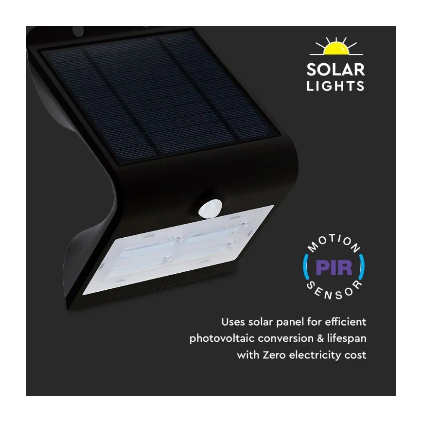 LED Solarna stenska svetilka s senzorjem LED/3W/3,7V 3000/4000K IP65 črna