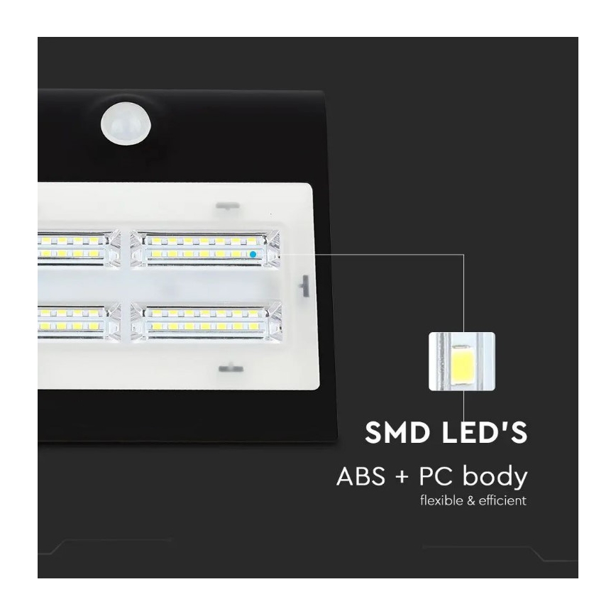 LED Solarna stenska svetilka s senzorjem LED/3W/3,7V 3000/4000K IP65 črna
