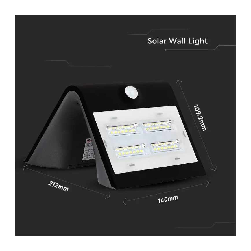 LED Solarna stenska svetilka s senzorjem LED/3W/3,7V 3000/4000K IP65 črna