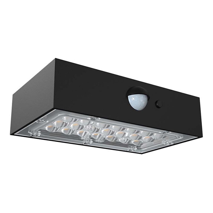 LED Solarna stenska svetilka s senzorjem LED/3W/3,7V 3000K/4000K IP65 1200 mAh črna