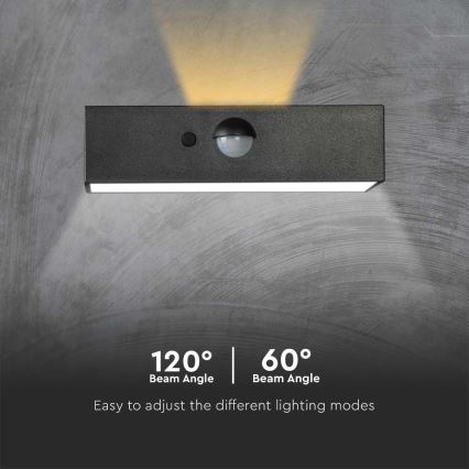 LED Solarna stenska svetilka s senzorjem LED/3W/3,7V 3000K/4000K IP65 1200 mAh črna