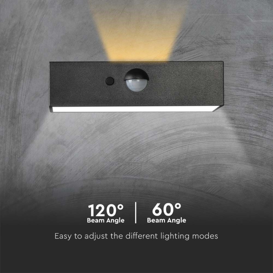 LED Solarna stenska svetilka s senzorjem LED/3W/3,7V 3000K/4000K IP65 1200 mAh črna