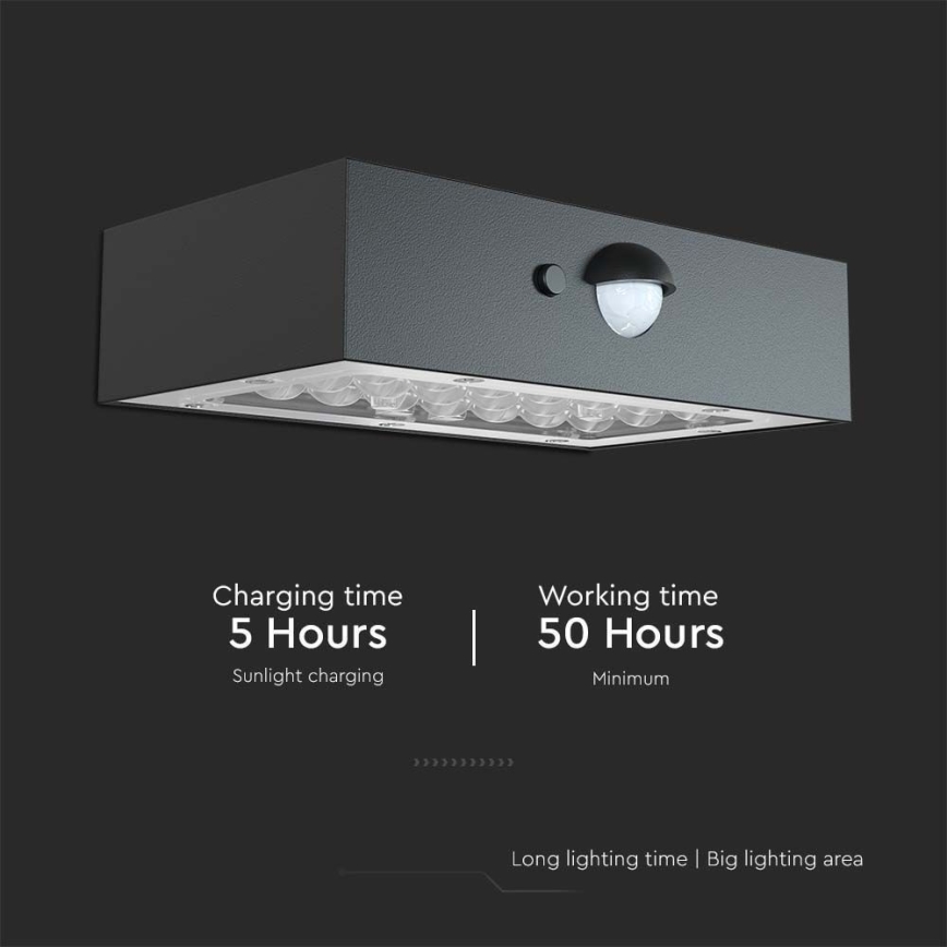 LED Solarna stenska svetilka s senzorjem LED/3W/3,7V 3000K/4000K IP65 1200 mAh črna
