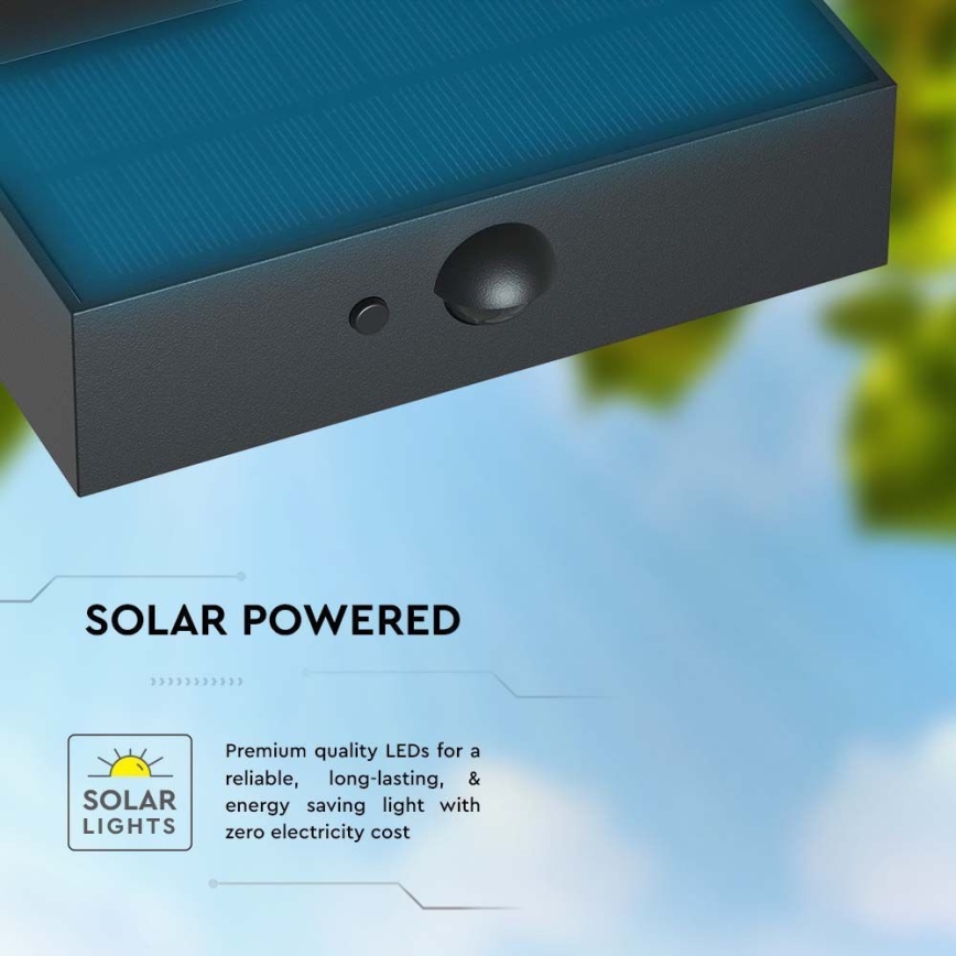 LED Solarna stenska svetilka s senzorjem LED/3W/3,7V 3000K/4000K IP65 1200 mAh črna