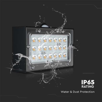 LED Solarna stenska svetilka s senzorjem LED/3W/3,7V 3000K/4000K IP65 1200 mAh črna