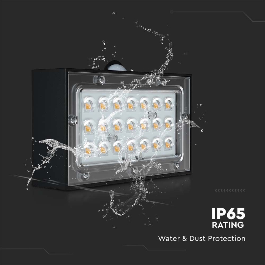 LED Solarna stenska svetilka s senzorjem LED/3W/3,7V 3000K/4000K IP65 1200 mAh črna