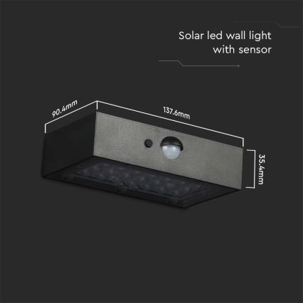LED Solarna stenska svetilka s senzorjem LED/3W/3,7V 3000K/4000K IP65 1200 mAh črna