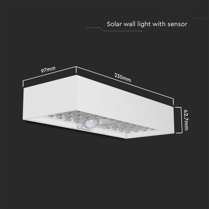 LED Solarna stenska svetilka s senzorjem LED/6W/3,7V IP65 4000K 3000 mAh bela