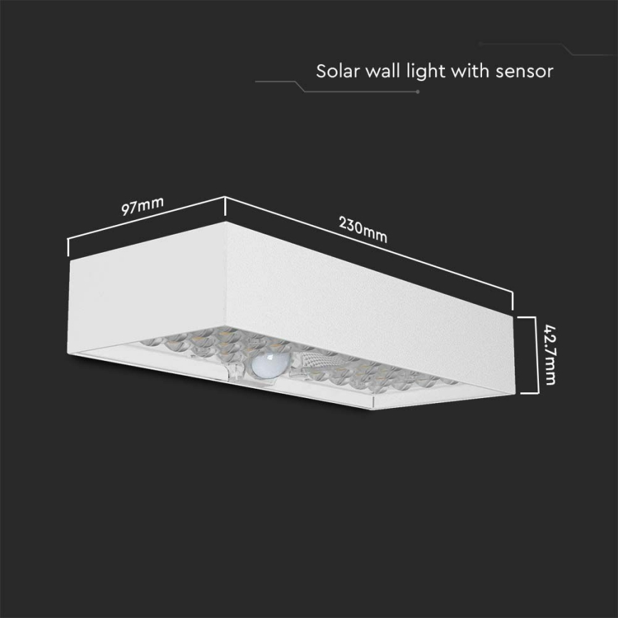 LED Solarna stenska svetilka s senzorjem LED/6W/3,7V IP65 4000K 3000 mAh bela