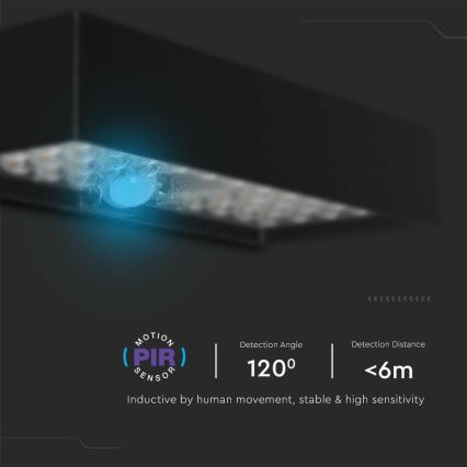LED Solarna stenska svetilka s senzorjem LED/6W/3,7V IP65 4000K 3000 mAh črna