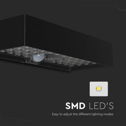 LED Solarna stenska svetilka s senzorjem LED/6W/3,7V IP65 4000K 3000 mAh črna