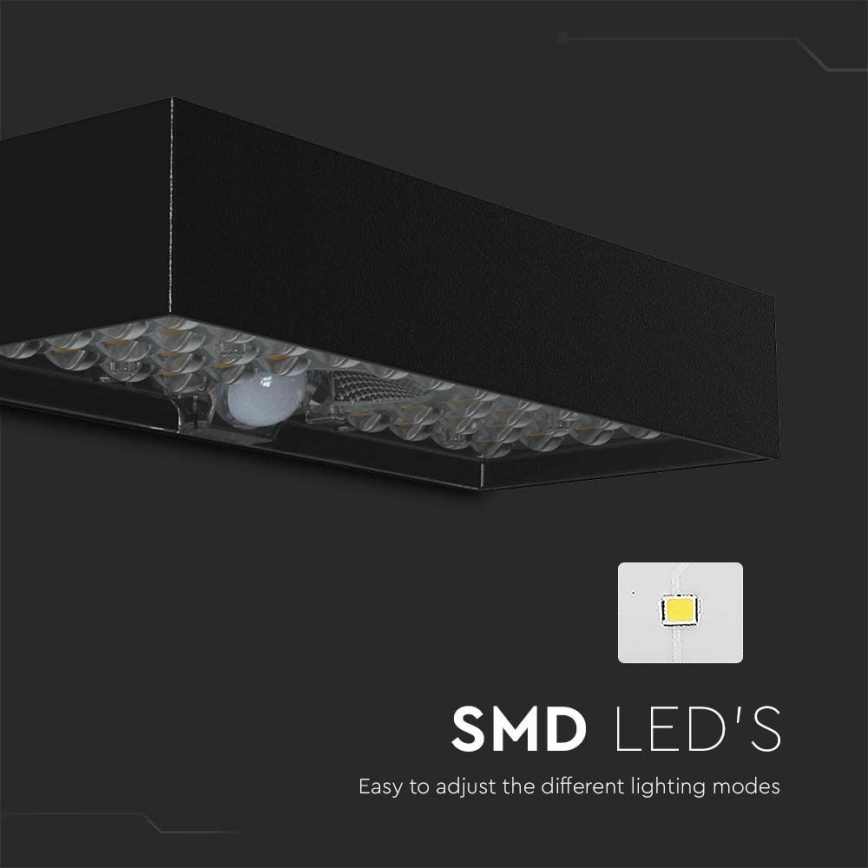 LED Solarna stenska svetilka s senzorjem LED/6W/3,7V IP65 4000K 3000 mAh črna