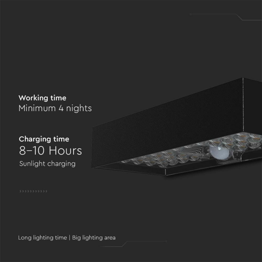 LED Solarna stenska svetilka s senzorjem LED/6W/3,7V IP65 4000K 3000 mAh črna