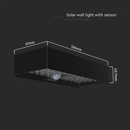 LED Solarna stenska svetilka s senzorjem LED/6W/3,7V IP65 4000K 3000 mAh črna