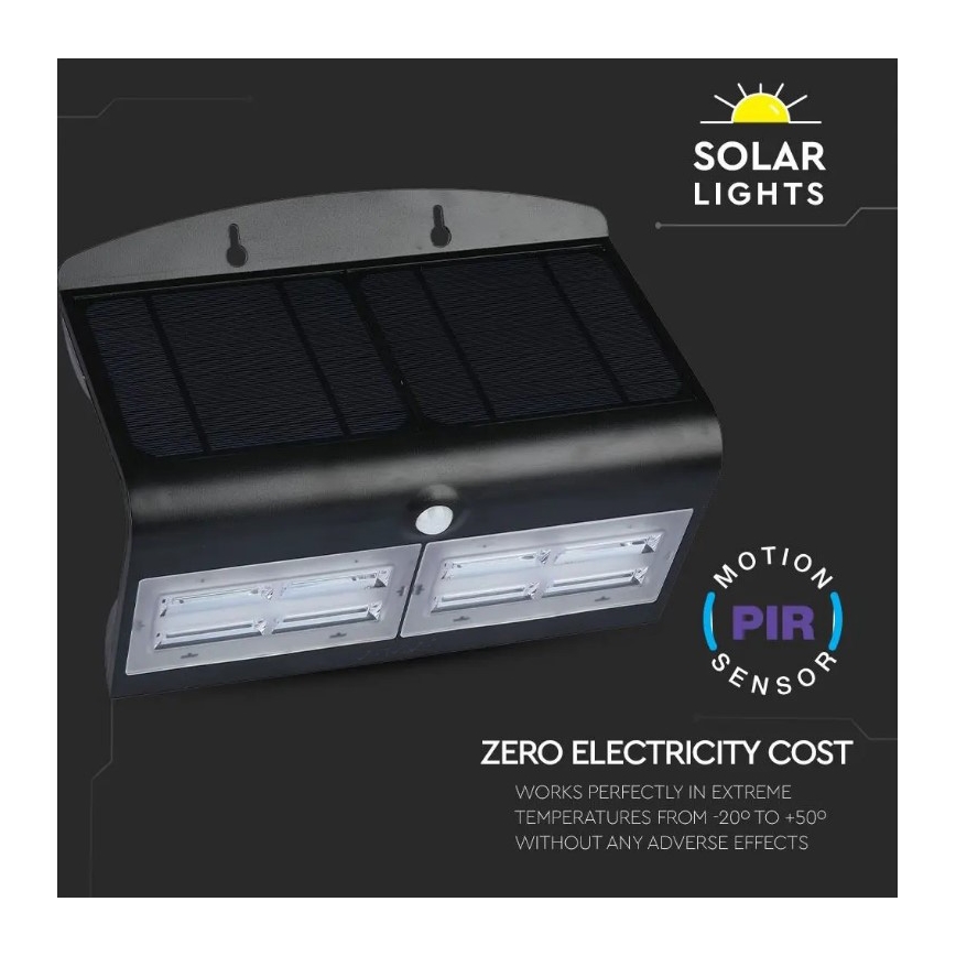 LED Solarna stenska svetilka s senzorjem LED/7W/3,7V 4000K IP65 črna