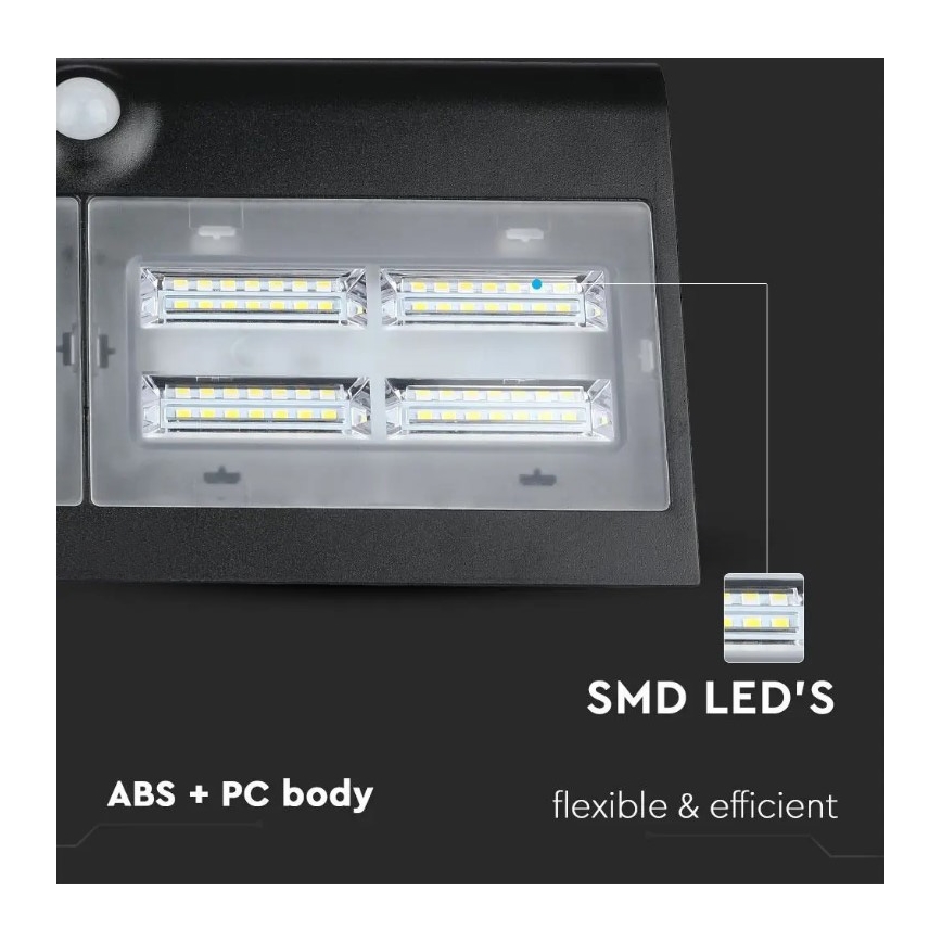 LED Solarna stenska svetilka s senzorjem LED/7W/3,7V 4000K IP65 črna