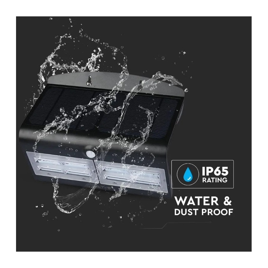 LED Solarna stenska svetilka s senzorjem LED/7W/3,7V 4000K IP65 črna