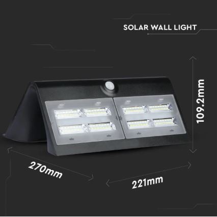 LED Solarna stenska svetilka s senzorjem LED/7W/3,7V 4000K IP65 črna