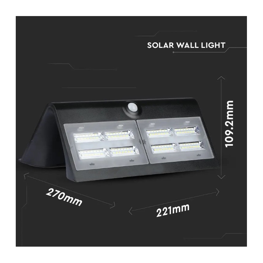 LED Solarna stenska svetilka s senzorjem LED/7W/3,7V 4000K IP65 črna