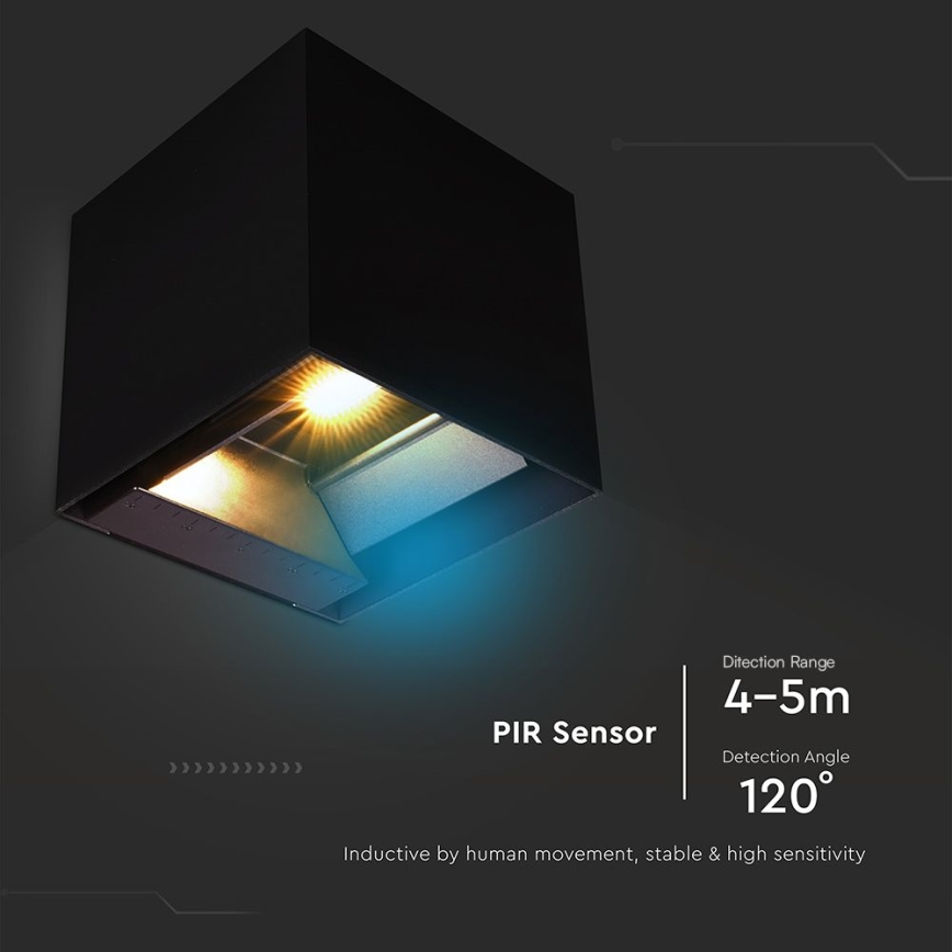 LED solarna stenska svetilka s senzorjem LED/9W/3,7V 3000/4000/5000K 2600 mAh IP65 črna