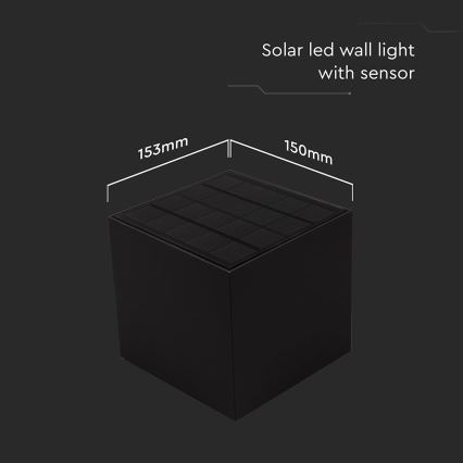LED solarna stenska svetilka s senzorjem LED/9W/3,7V 3000/4000/5000K 2600 mAh IP65 črna