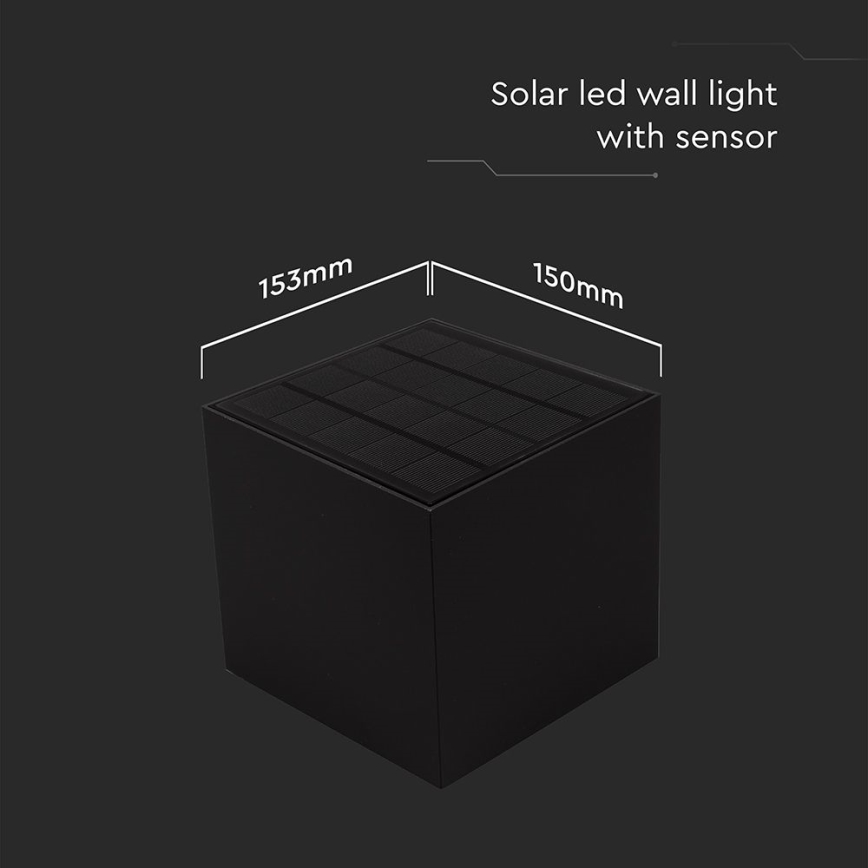 LED solarna stenska svetilka s senzorjem LED/9W/3,7V 3000/4000/5000K 2600 mAh IP65 črna