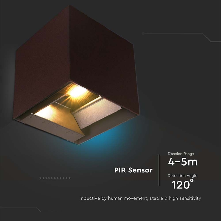 LED Solarna stenska svetilka s senzorjem LED/9W/3,7V 3000/4000/5000K 2600 mAh IP65 rjava