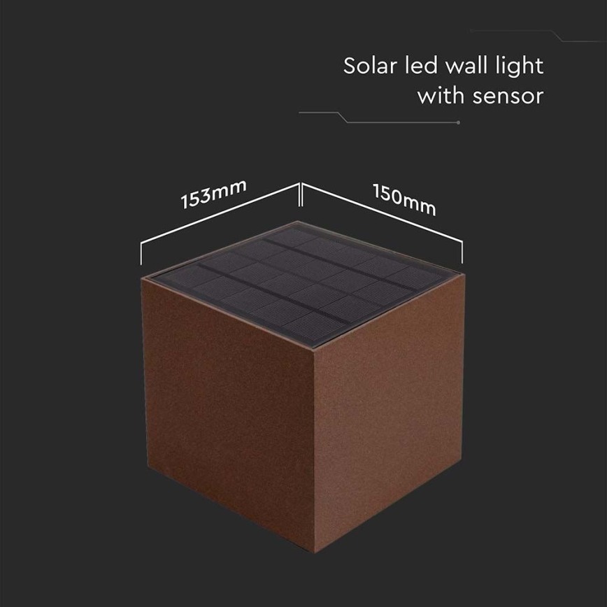 LED Solarna stenska svetilka s senzorjem LED/9W/3,7V 3000/4000/5000K 2600 mAh IP65 rjava