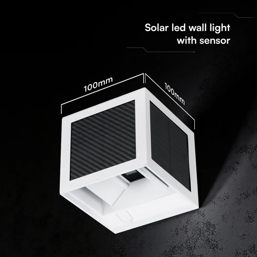 LED solarna stenska svetilka s senzorjem LED/9W/3,7V 3000/4000/6000K IP65 2600 mAh bela