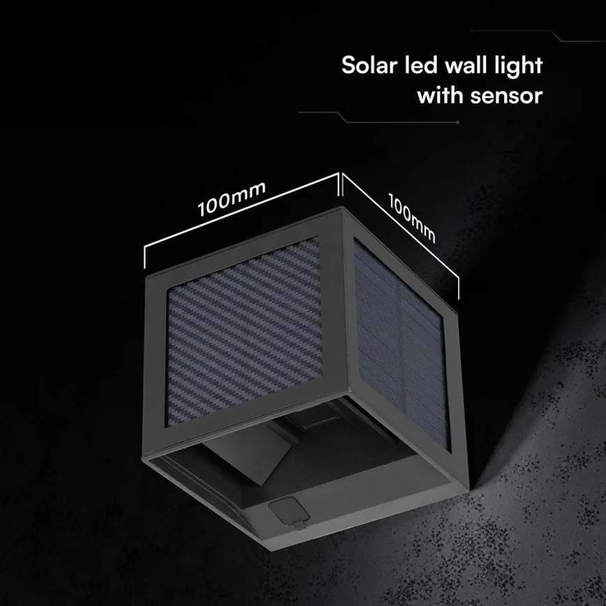 LED sončna stenska svetilka s senzorjem LED/9W/3,7V 3000/4000/6000K IP65 2600 mAh črna