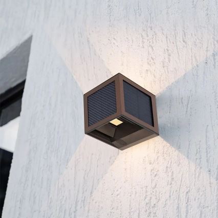 LED solarna stenska svetilka s senzorjem LED/9W/3,7V 3000/4000/6000K IP65 2600 mAh rjava