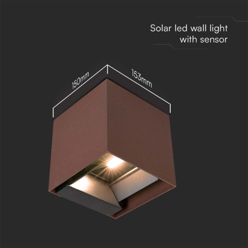 LED Solarna stenska svetilka s senzorjem LED/9W/3,7V IP65 4000K rjava