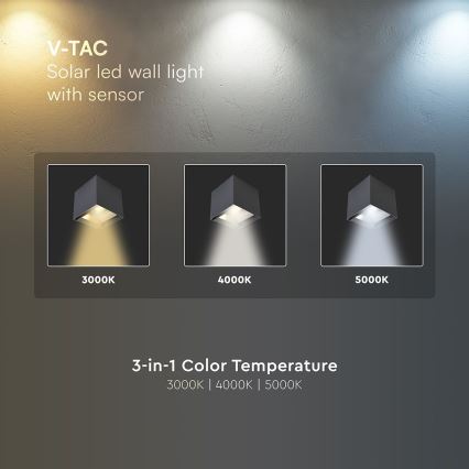 LED solarna stenska svetilka s senzorjem LED/9W/5V 3000/4000/5000K IP65 2600 mAh antracit