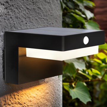 LED Solarna stenska svetilka z motion in dusk senzor PALERMO LED/5W/2000 mAh IP54 črna