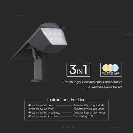 LED solarna svetilka 2 v 1 LED/1,3W/3,7V 3000/4000/6400K IP65 1200 mAh