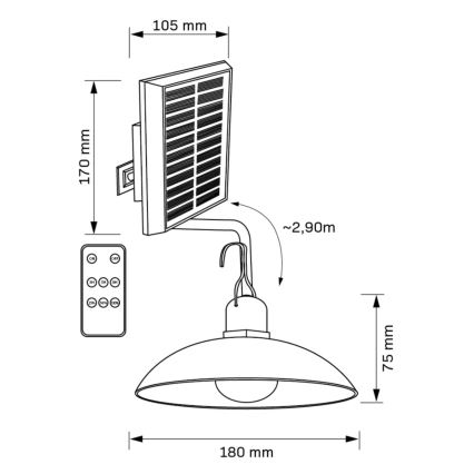 LED Solarna svetilka CELINA LED/1,8W/3,7V IP44 + daljinski upravljalnik