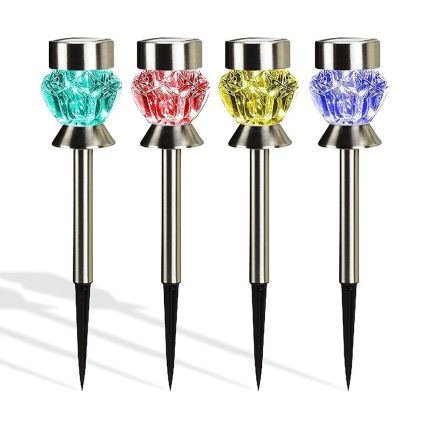 LED Solarna svetilka CRYSTAL 2xLED-RGB/0,02W/1xAAA mat krom IP44