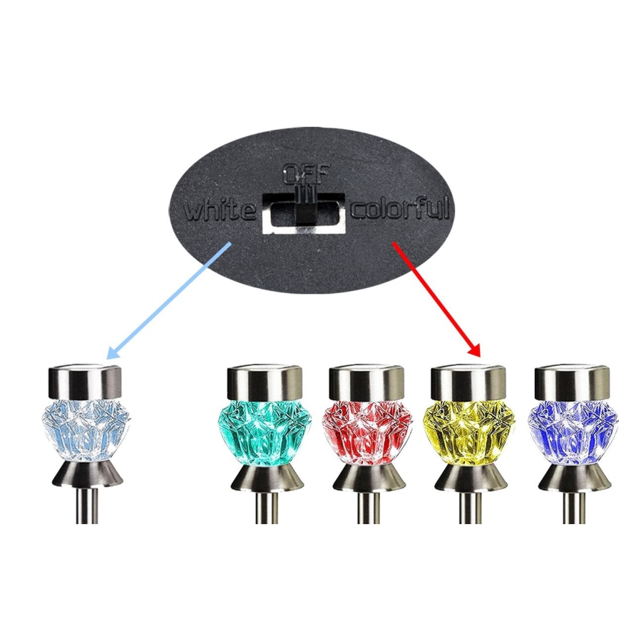 LED Solarna svetilka CRYSTAL 2xLED-RGB/0,02W/1xAAA mat krom IP44